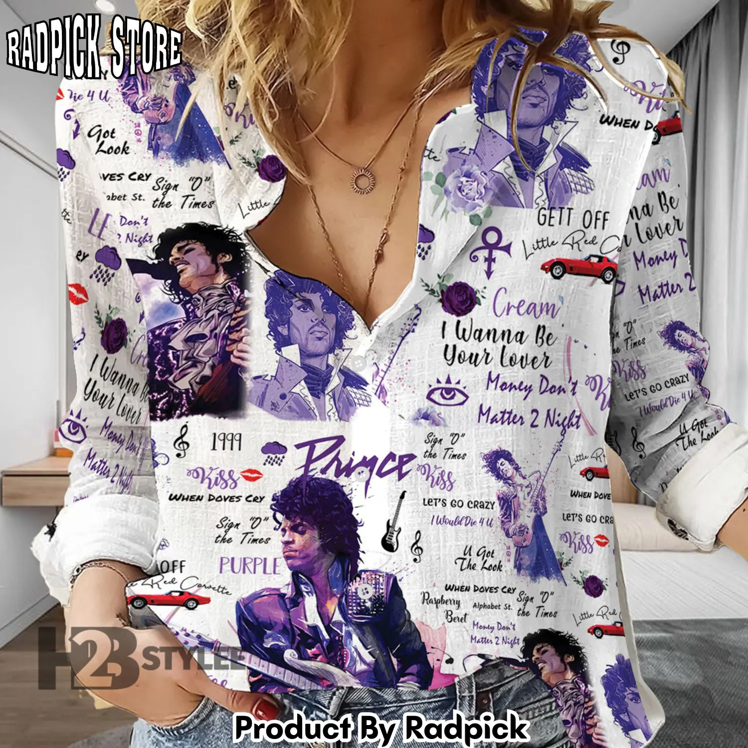 Radpick prince retro vintage rock music linen casual sh rp662197